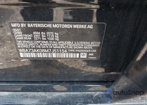 2021 BMW 228I Gran Coupe xDrive from USA, damaged, VIN WBA73AK08M7J51154